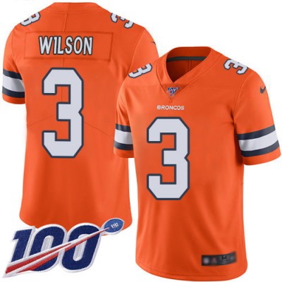 Nike Denver Broncos #3 Russell Wilson Orange Men's Stitched NFL Limited Rush 100th Season Jersey